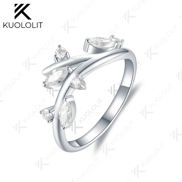 Kuololit 0.45ctw Lab Grown Diamond Ring 18K 14K 585 White Gold for Women Branches Marquise Matching Band Engagement Christmas