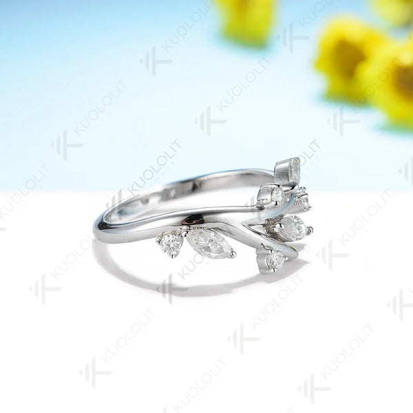 Kuololit 0.45ctw Lab Grown Diamond Ring 18K 14K 585 White Gold for Women Branches Marquise Matching Band Engagement Christmas