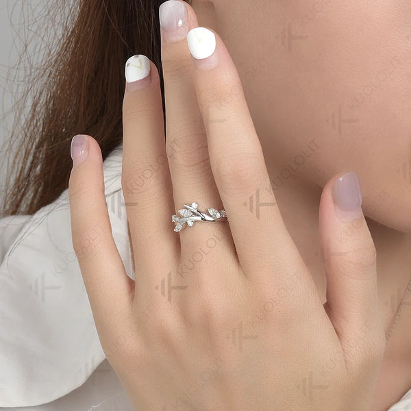 Kuololit 0.45ctw Lab Grown Diamond Ring 18K 14K 585 White Gold for Women Branches Marquise Matching Band Engagement Christmas