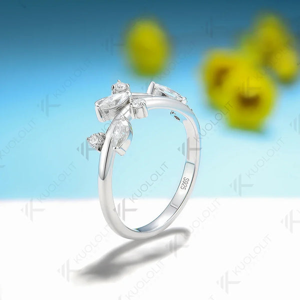 Kuololit 0.45ctw Lab Grown Diamond Ring 18K 14K 585 White Gold for Women Branches Marquise Matching Band Engagement Christmas
