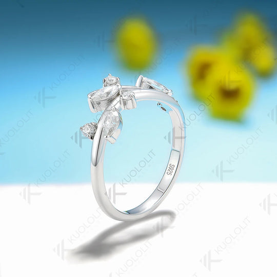 Kuololit 0.45ctw Moissanite Ring 18K 14K 585 White Gold for Women Branches Marquise Solitaire Matching Band Engagement Christmas