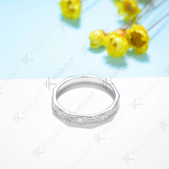 Kuololit 0.4CT Lab Grown Diamonds Ring for Men Women Solid 14K 585 Silver White Gold Wedding Band Ring for Anniversary Christmas