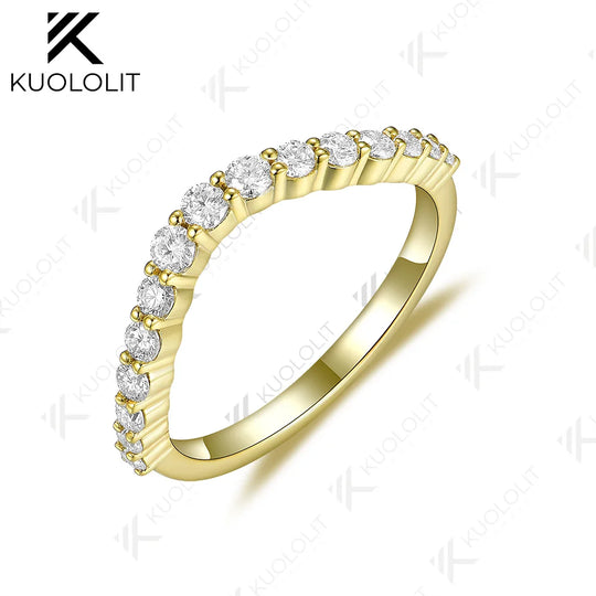 Kuololit 0.57ctw Lab Grown Diamond Ring Solid 585 14K 10K Gold for Women Wedding V Band for Engagement Party Luxury Christmas