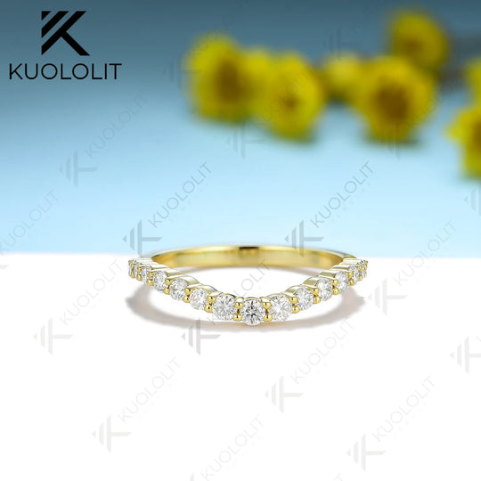 Kuololit 0.57ctw Moissanite Band 585 14K 10K Gold Moissanite Ring for Women Wedding V Band for Engagement Party Luxury Christmas