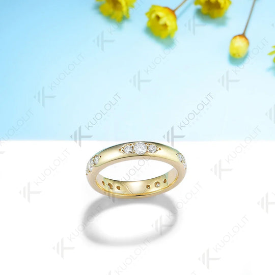 Kuololit 0.8CTW Lab Grown Diamond Band Rings for Men Women PT950 Solid 14K 10K 585 Yellow Gold for Wedding Anniversary Classic