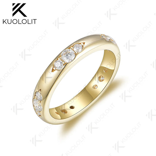 Kuololit 0.8CTW Lab Grown Diamond Band Rings for Men Women PT950 Solid 14K 10K 585 Yellow Gold for Wedding Anniversary Classic