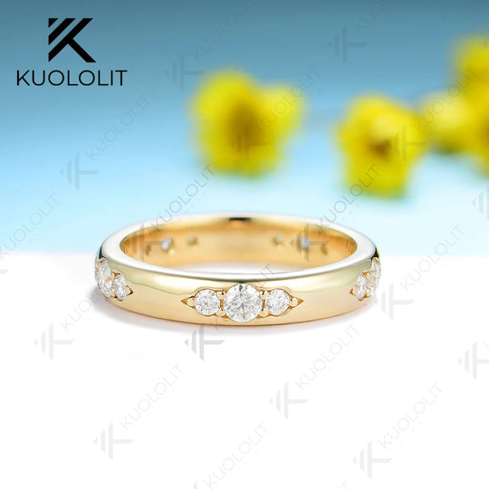 Kuololit 0.8CTW Moissanite Band Rings for Men Women PT950 Solid 14K 10K Silver Yellow Gold for Anniversary Engagement Classic