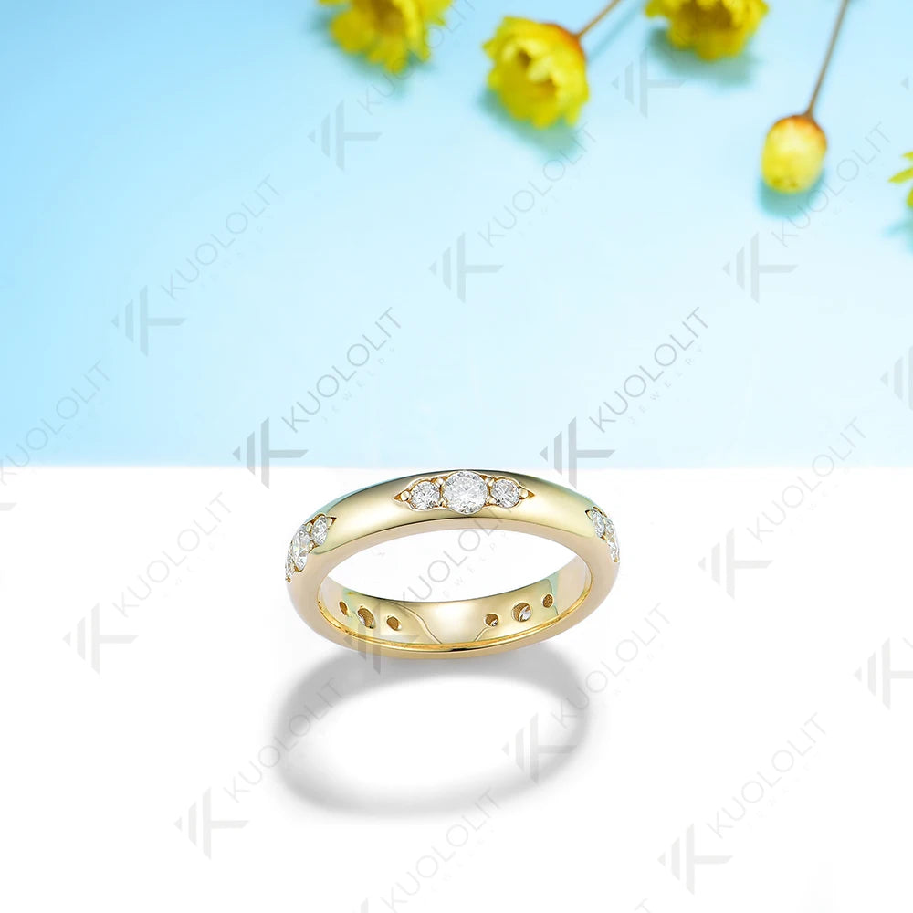 Kuololit 0.8CTW Moissanite Band Rings for Men Women PT950 Solid 14K 10K Silver Yellow Gold for Anniversary Engagement Classic