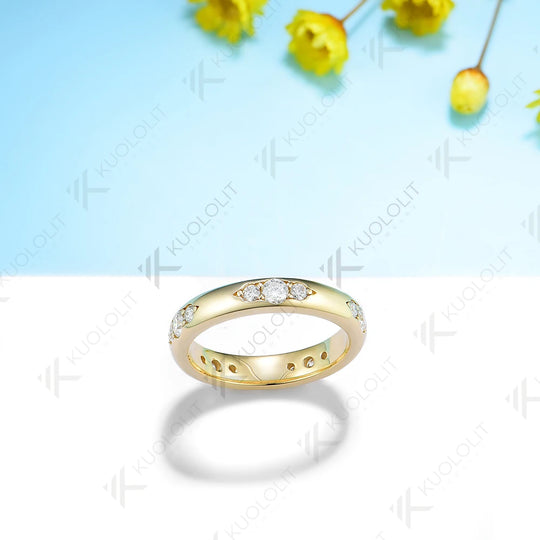 Kuololit 0.8CTW Moissanite Band Rings for Men Women PT950 Solid 14K 10K Silver Yellow Gold for Anniversary Engagement Classic