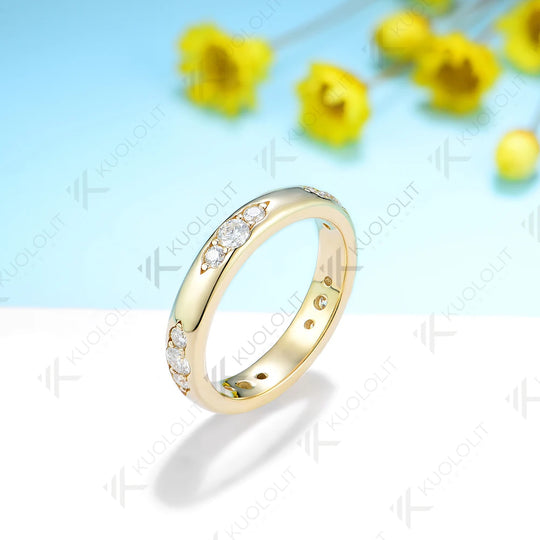 Kuololit 0.8CTW Moissanite Band Rings for Men Women PT950 Solid 14K 10K Silver Yellow Gold for Anniversary Engagement Classic