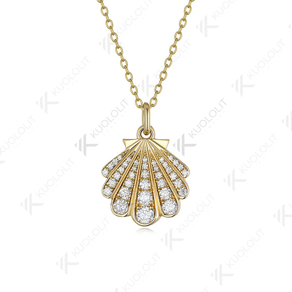 Kuololit 0.8CTW Moissanite Necklace Solid 10k 14k Yelllow Gold for Women Luxury Jewelry Shell Shape Wedding Engagement Christmas