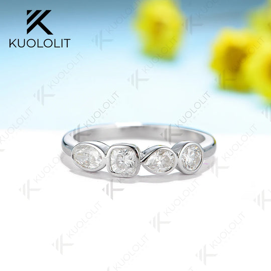Kuololit 1.1ctw Moissanite Band 585 14K 10K White Gold Rings for Women Solitaire Luxury Ring for Engagement Custom Christmas