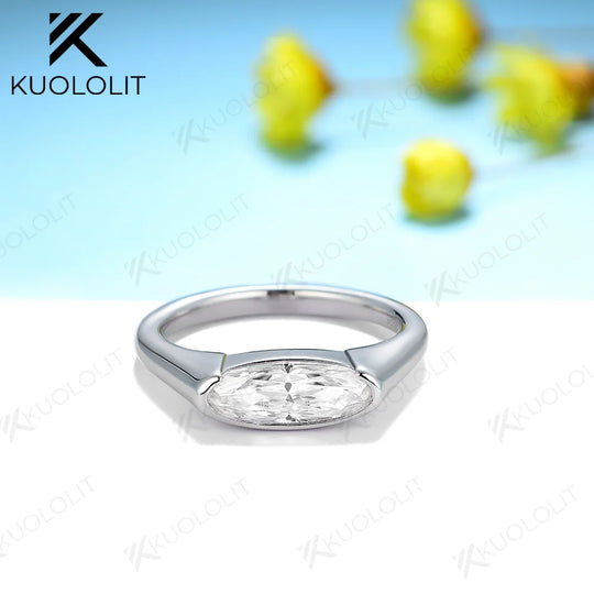 Kuololit 1.5CT  Crushied Ice Oval Cut Moissanite Rings for Women Solid 14K 10K 585 White Gold for Engagement Wedding Christmas