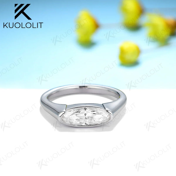 Kuololit 1.5CT  Crushied Ice Oval Cut Moissanite Rings for Women Solid 14K 10K 585 White Gold for Engagement Wedding Christmas