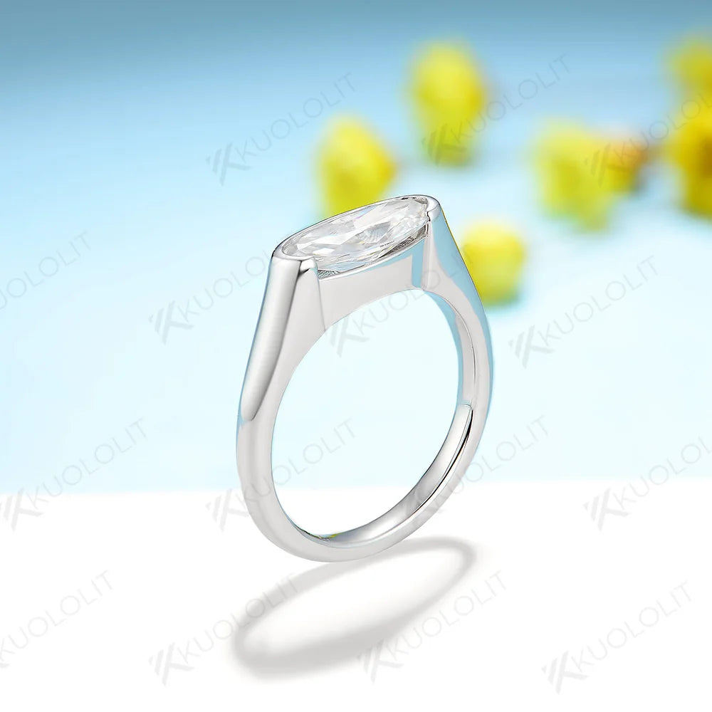 Kuololit 1.5CT  Crushied Ice Oval Cut Moissanite Rings for Women Solid 14K 10K 585 White Gold for Engagement Wedding Christmas