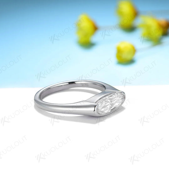 Kuololit 1.5CT  Crushied Ice Oval Cut Moissanite Rings for Women Solid 14K 10K 585 White Gold for Engagement Wedding Christmas