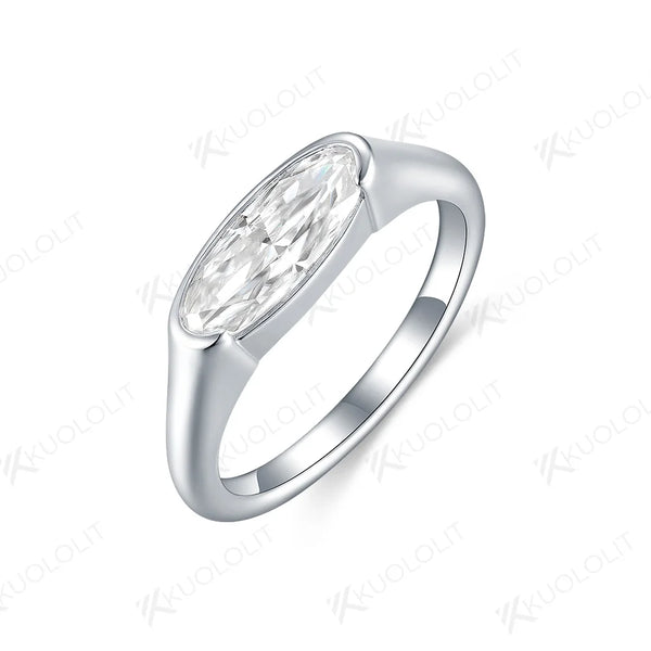 Kuololit 1.5CT  Crushied Ice Oval Cut Moissanite Rings for Women Solid 14K 10K 585 White Gold for Engagement Wedding Christmas