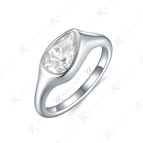 Kuololit 1.5ct Pear Cut Moissanite Rings for Women Solid 14K 10K 585 White Gold for Engagement Wedding Christmas Classsic New