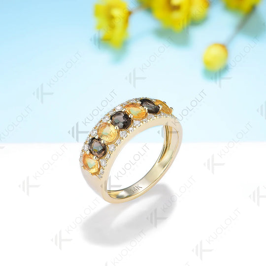 Kuololit 1.75CTW Natural Citrine with Smoky Quartz and Moissanite Rings for Women Solid 14K 10K 585 Gold for Wedding Christmas