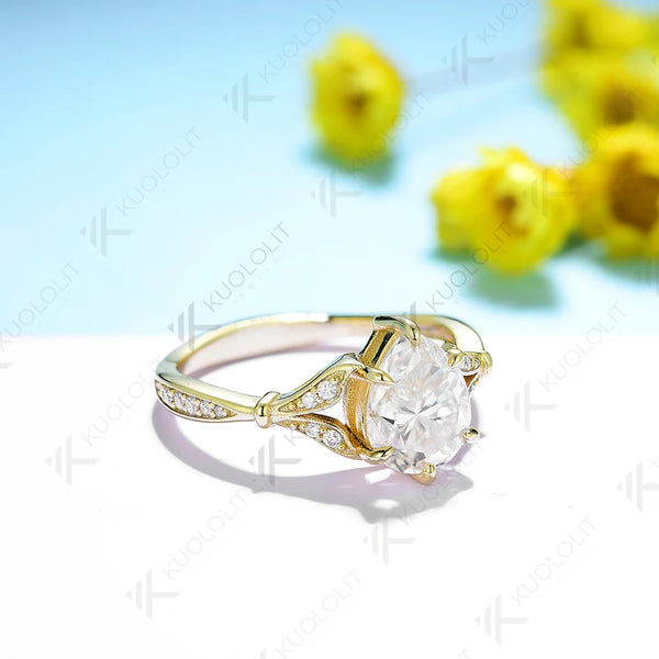 Kuololit 1.8ct Pear Cut Moissanite 18K 14K 10K 585 Yellow Gold Rings for Women Pear D/VVS Moissanite Luxury Ring for Engagement