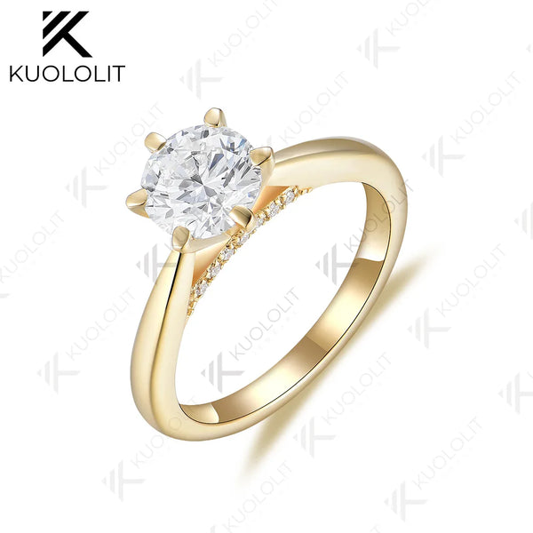Kuololit 1CT Lab Grown Diamond Ring for Women PT950 Soild 18K 14K Yellow Gold D/VS1 Round Wedding for Engagement Christmas Gifts