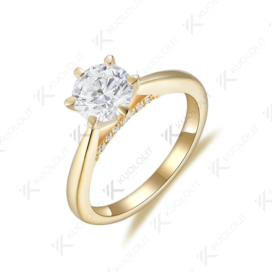 Kuololit 1CT Moissanite Ring for Women Soild 18K 14K Yellow Gold D/VVS1 Round Wedding Jewerlry for Engagement Christmas Gifts