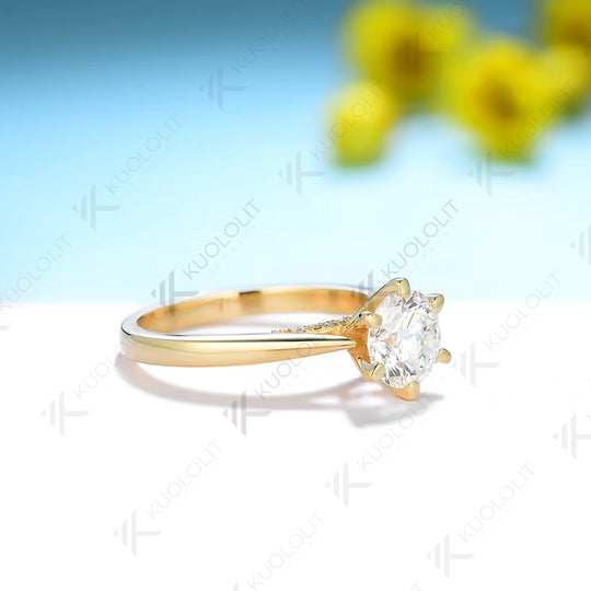 Kuololit 1CT Moissanite Ring for Women Soild 18K 14K Yellow Gold D/VVS1 Round Wedding Jewerlry for Engagement Christmas Gifts