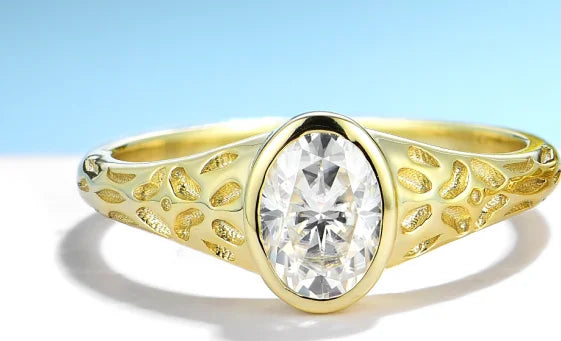 Kuololit 1CT Moissanite Ring for Women Solid 14K 10K 925 Silver Yellow Gold Oval Bezel Set Band for Engagement Wedding Classic