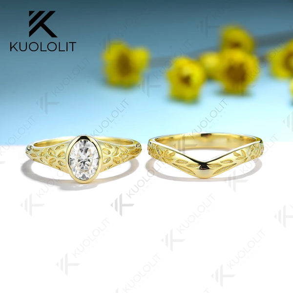 Kuololit 1CT Moissanite Ring for Women Solid 14K 10K 925 Silver Yellow Gold Oval Bezel Set Band for Engagement Wedding Classic