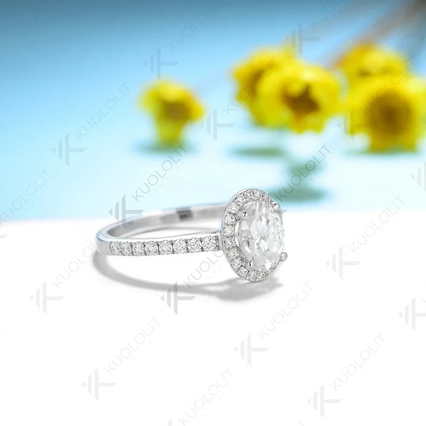 Kuololit 1CT Oval Cut Lab Grown Diamond D/VS1 Rings for Women PT950 Solid 14K 10K White Gold for Wedding Engagement Christmas