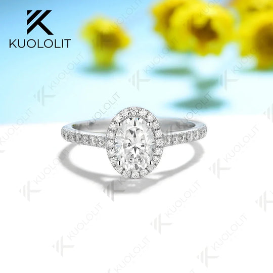 Kuololit 1CT Oval Cut Lab Grown Diamond D/VS1 Rings for Women PT950 Solid 14K 10K White Gold for Wedding Engagement Christmas