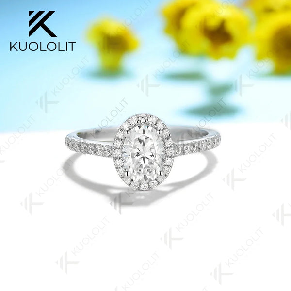 Kuololit 1CT Oval Cut Lab Grown Diamond D/VS1 Rings for Women PT950 Solid 14K 10K White Gold for Wedding Engagement Christmas