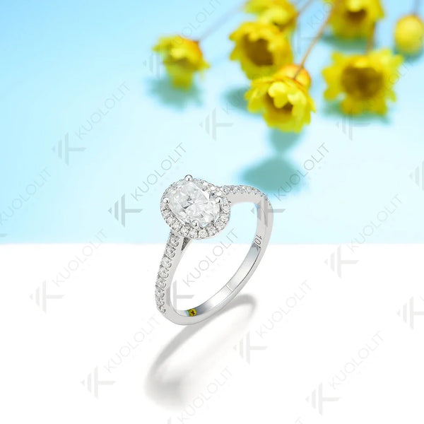 Kuololit 1CT Oval Cut Lab Grown Diamond D/VS1 Rings for Women PT950 Solid 14K 10K White Gold for Wedding Engagement Christmas