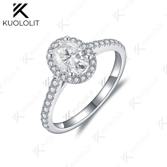 Kuololit 1CT Oval Cut Lab Grown Diamond D/VS1 Rings for Women PT950 Solid 14K 10K White Gold for Wedding Engagement Christmas