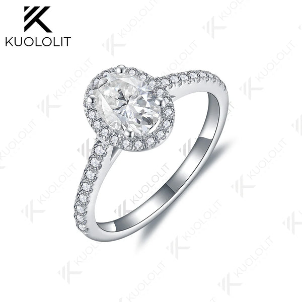 Kuololit 1CT Oval Cut Lab Grown Diamond D/VS1 Rings for Women PT950 Solid 14K 10K White Gold for Wedding Engagement Christmas
