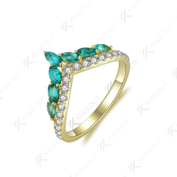 Kuololit 1CTW Lab Grown Emerald and Moissanite Rings for Women Men Solid 14K 10K Yellow Gold Band Rings for Wedding Christmas