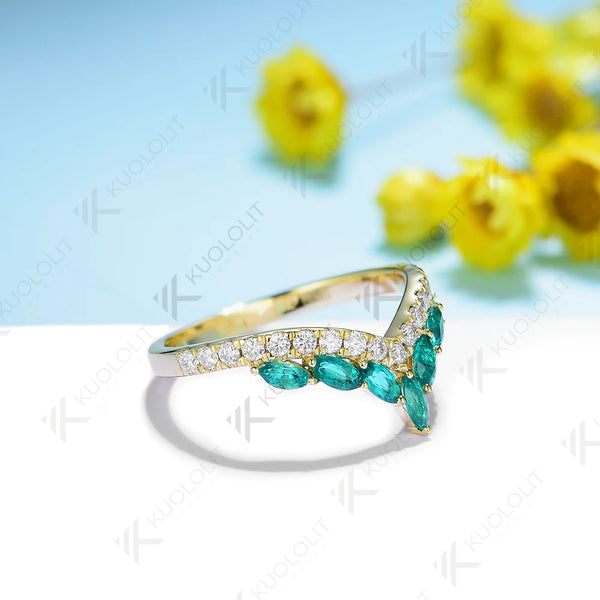 Kuololit 1CTW Lab Grown Emerald and Moissanite Rings for Women Men Solid 14K 10K Yellow Gold Band Rings for Wedding Christmas