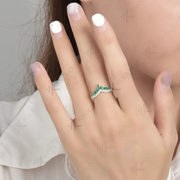 Kuololit 1CTW Lab Grown Emerald and Moissanite Rings for Women Men Solid 14K 10K Yellow Gold Band Rings for Wedding Christmas