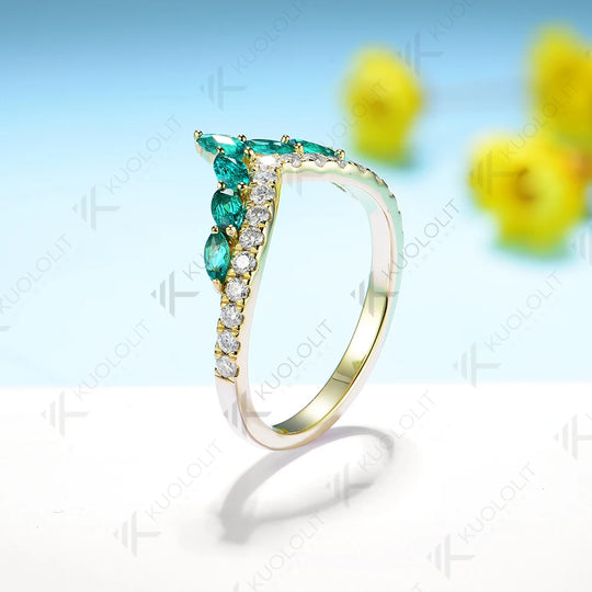 Kuololit 1CTW Lab Grown Emerald and Moissanite Rings for Women Men Solid 14K 10K Yellow Gold Band Rings for Wedding Christmas