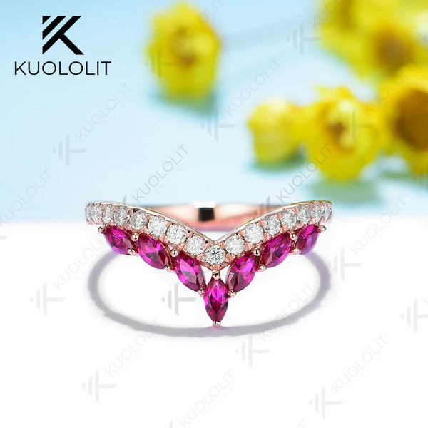 Kuololit 1CTW Lab Grown Ruby and Moissanite Rings for Women Men Solid 14K 10K Silver Yellow Gold Band Ring for Wedding Christmas