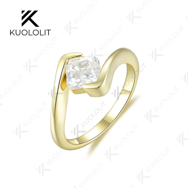 Kuololit 1ct Asscher Cut Lab Diamonds IGI D/VS1 Ring for Women Soild PT950 14K Yellow Gold Diamond Ring for Engagement Christmas