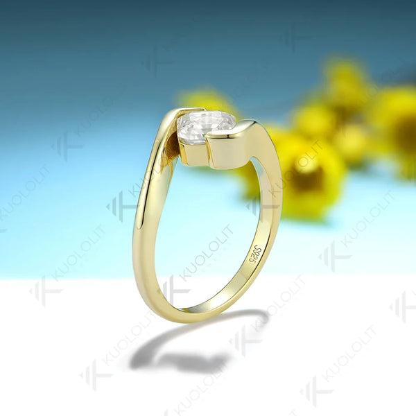 Kuololit 1ct Asscher Cut Lab Diamonds IGI D/VS1 Ring for Women Soild PT950 14K Yellow Gold Diamond Ring for Engagement Christmas