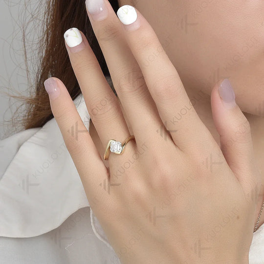 Kuololit 1ct Asscher Cut Lab Diamonds IGI D/VS1 Ring for Women Soild PT950 14K Yellow Gold Diamond Ring for Engagement Christmas