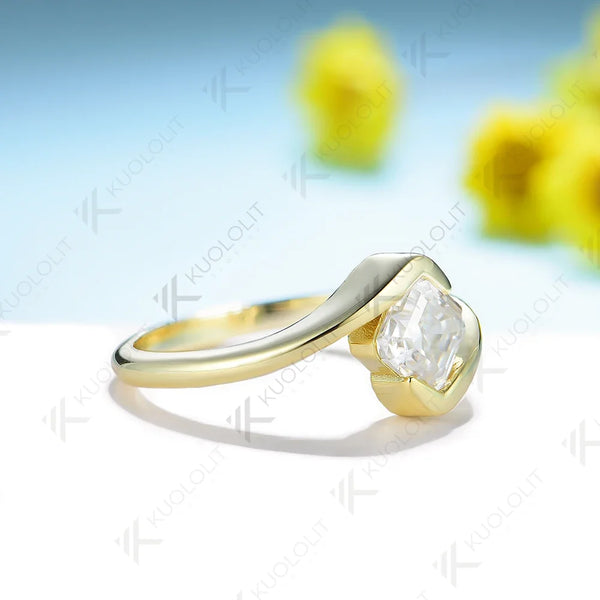 Kuololit 1ct Asscher Cut Lab Diamonds IGI D/VS1 Ring for Women Soild PT950 14K Yellow Gold Diamond Ring for Engagement Christmas