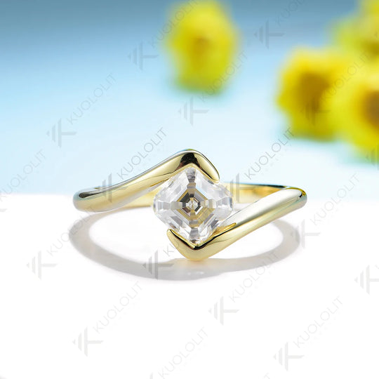 Kuololit 1ct Asscher Cut Lab Diamonds IGI D/VS1 Ring for Women Soild PT950 14K Yellow Gold Diamond Ring for Engagement Christmas