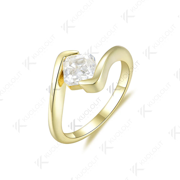 Kuololit 1ct Asscher Cut Moissanite Rings for Women Soild PT950 14K Yellow Gold Bridal Set Diamond Ring for Engagement Christmas