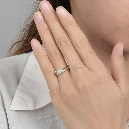Kuololit 1ct Half Moon Cut Moissanite Rings for Women Solid 14K 10K 585 White Gold for Engagement Wedding Christmas Classsic New
