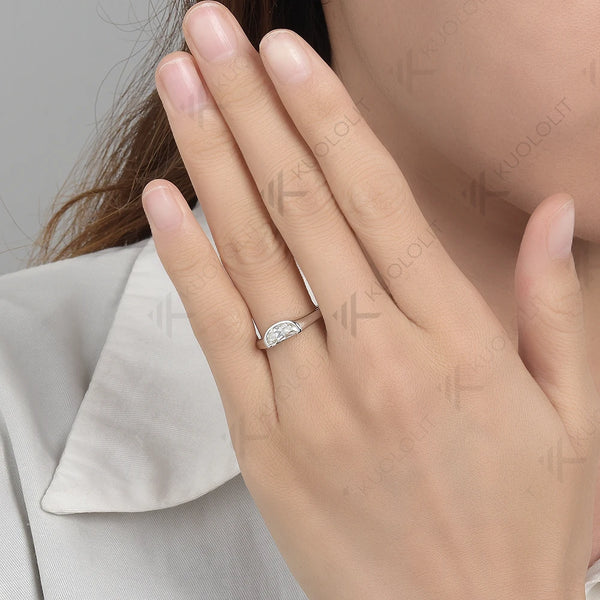 Kuololit 1ct Half Moon Cut Moissanite Rings for Women Solid 14K 10K 585 White Gold for Engagement Wedding Christmas Classsic New