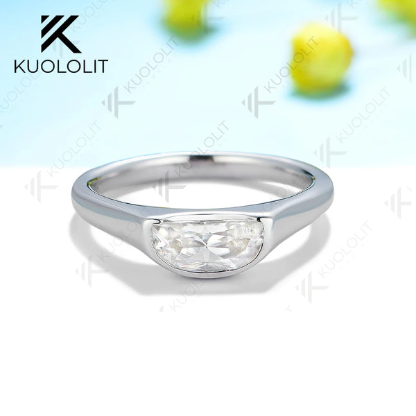 Kuololit 1ct Half Moon Cut Moissanite Rings for Women Solid 14K 10K 585 White Gold for Engagement Wedding Christmas Classsic New
