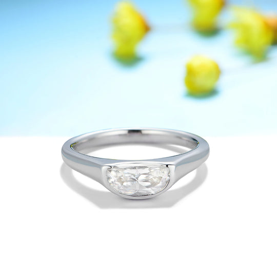 Kuololit 1ct Half Moon Cut Moissanite Rings for Women Solid 14K 10K 585 White Gold for Engagement Wedding Christmas Classsic New